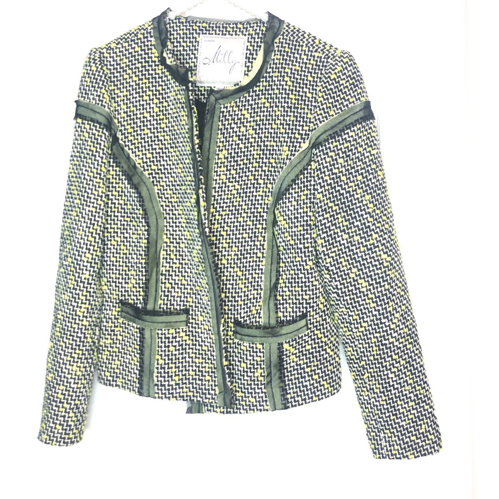 Milly Tweed Blazer Jacket Black and White Neon - Picture 1 of 4